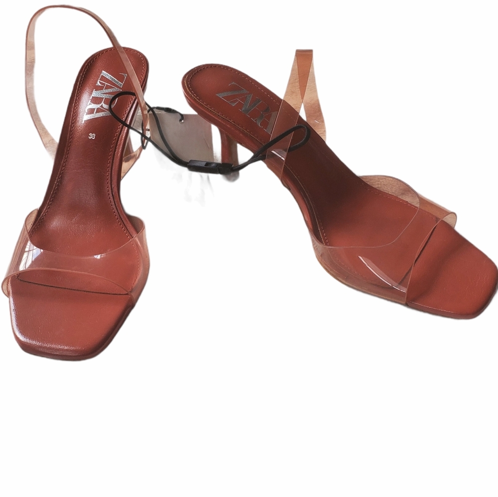 ZARA Shoe Sandle Heel Clear Straps 38/7.5